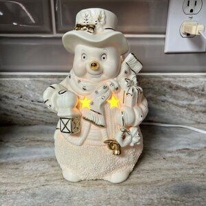 Kirklands Ceramic Snowman Light-Up Christmas Decor Gold Accents & Stars WORKS